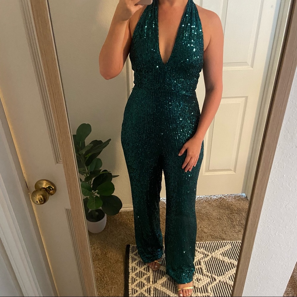 Emerald Green Sparkle Jumpsuit, Size Small
